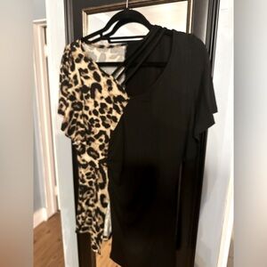 SHEIN Black and Leopard Asymmetrical Top with Straps Across Neck and Ruching